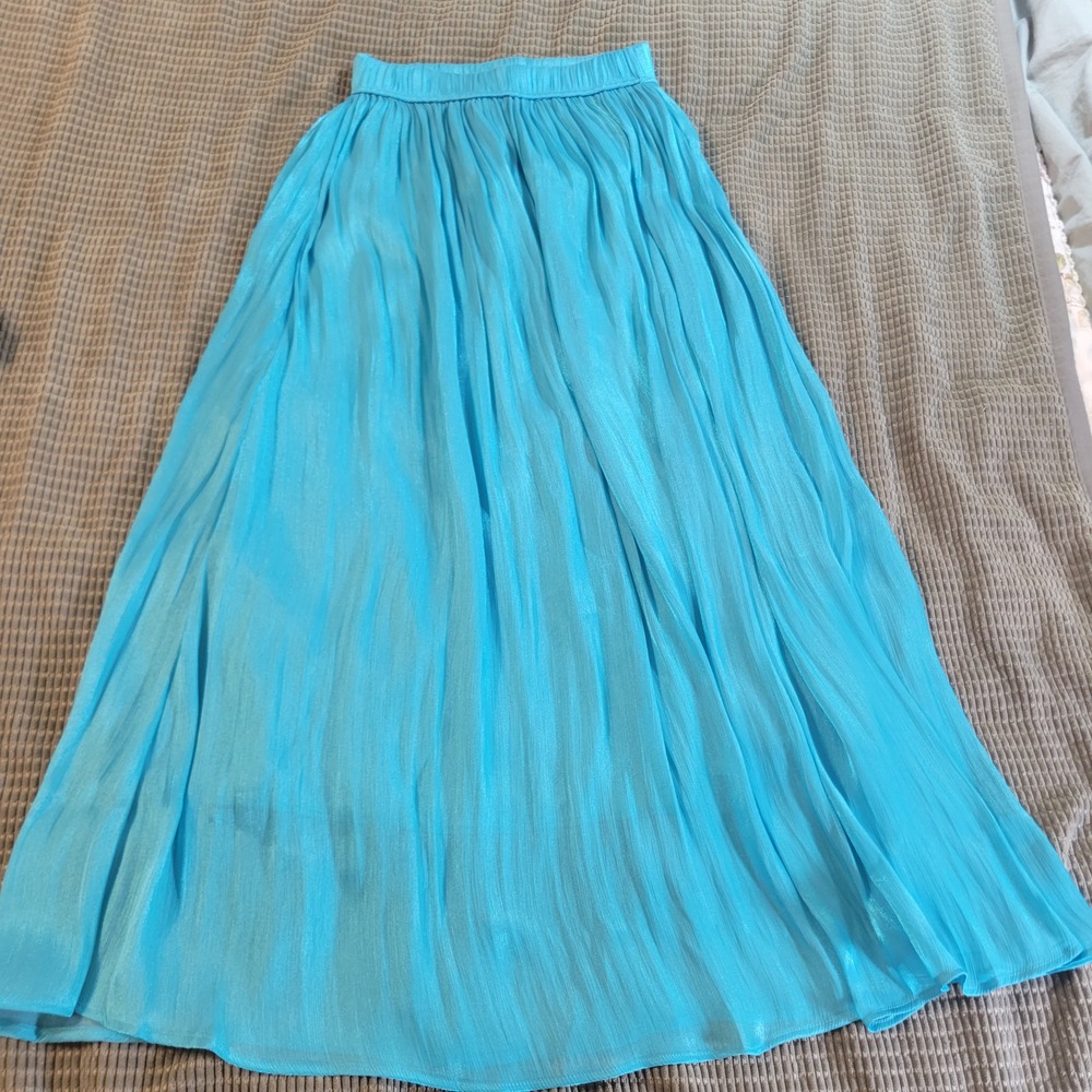 Lovepoem Women Maxi Skirt Medium Turquoise Shimmer Crinkle Satin Boho Vacation